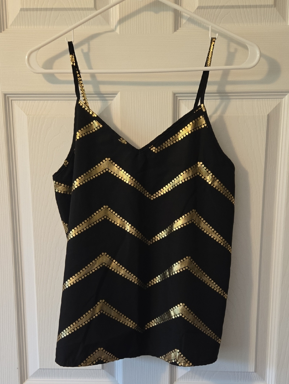 SHEIN Black and Gold Sequin Chevron Cami Tank Top